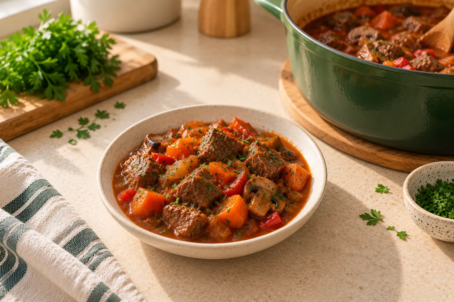 Beef and vegetable stew.