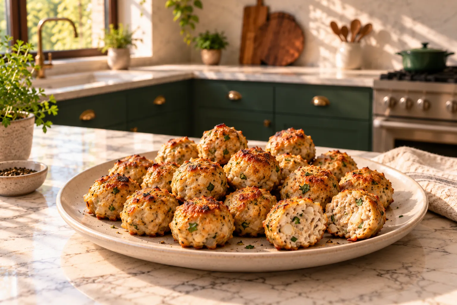Baked chicken meatballs.