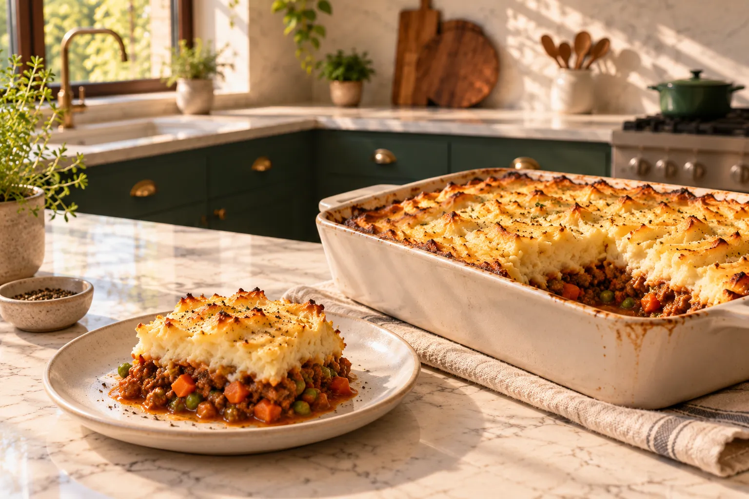 Cottage pie with a mashed potato topping.