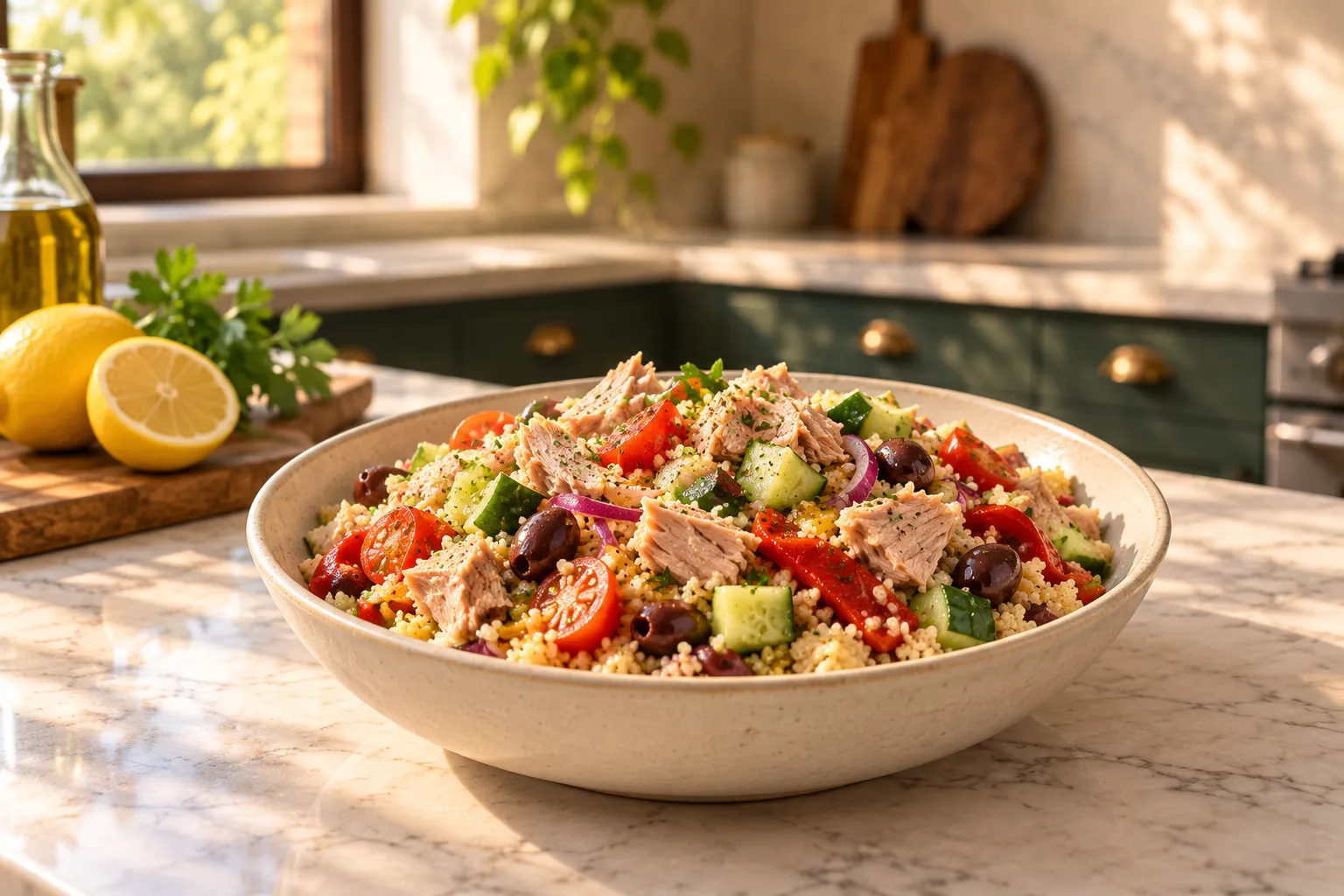 Tuna and couscous salad with vegetables.
