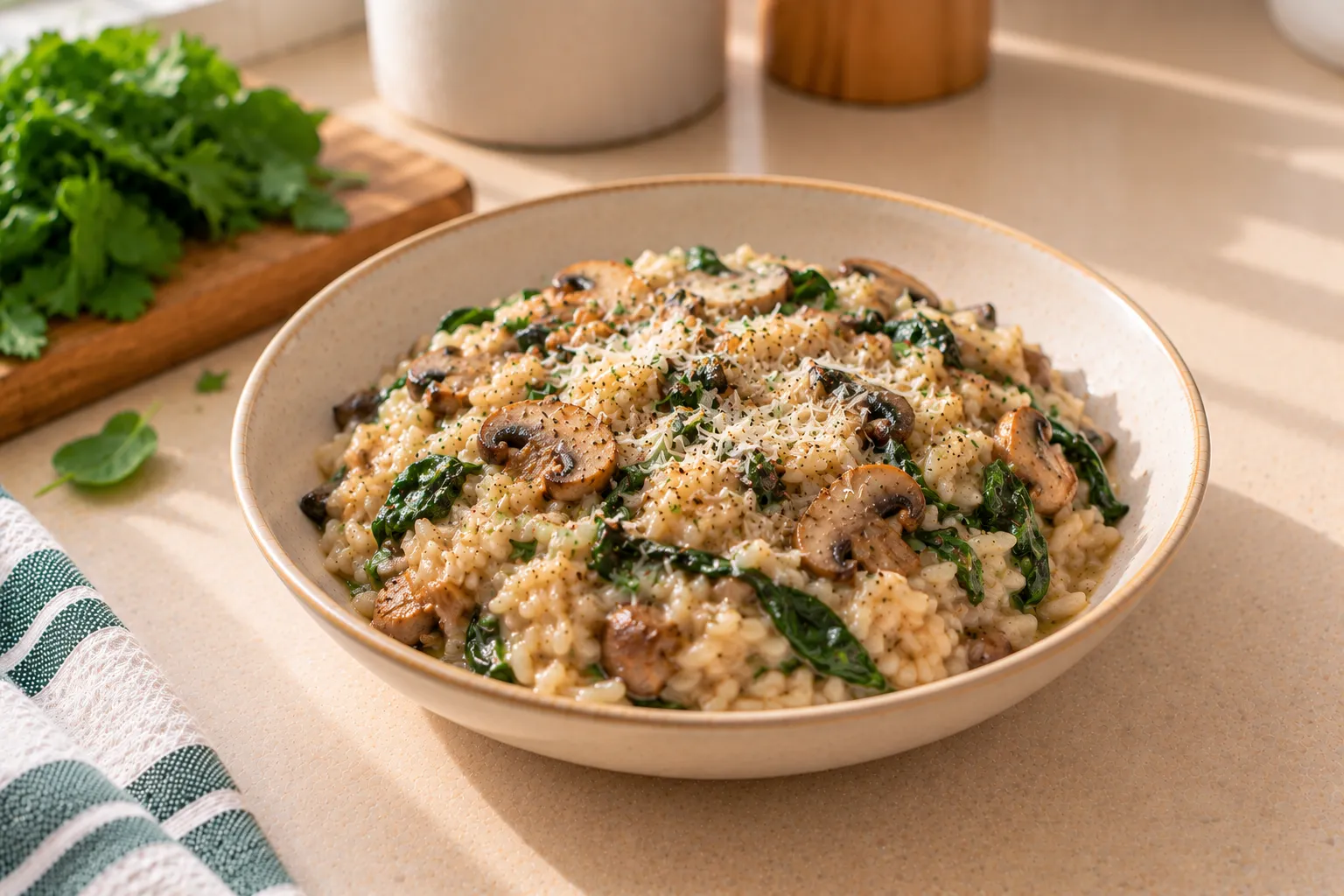 Mushroom and spinach risotto.